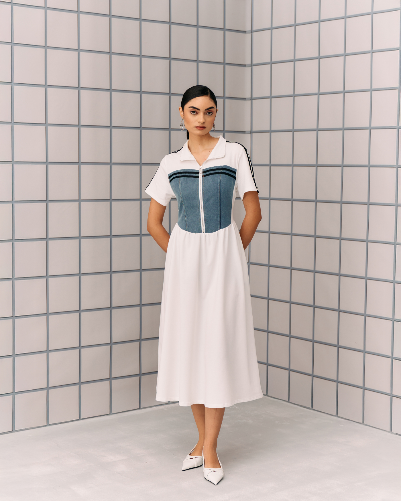 WHITE DENIM HIBO DRESS