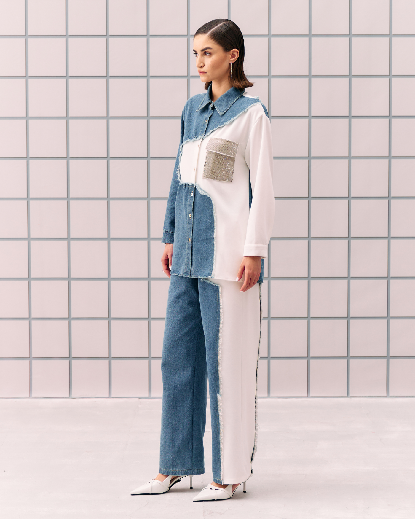 WHITE DENIM TIA COORD SET