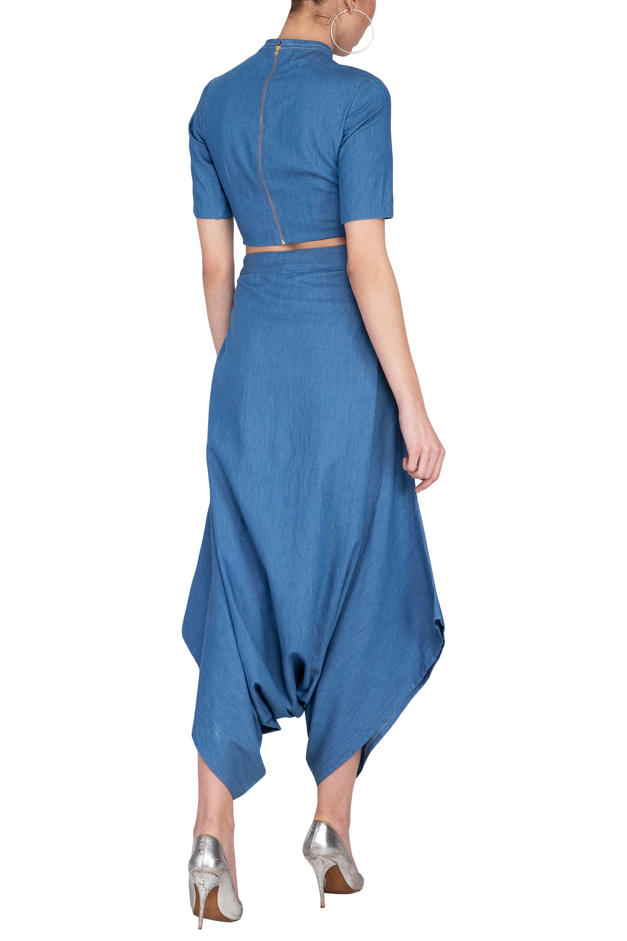 BLUE WASHED DENIM HAREM PANT