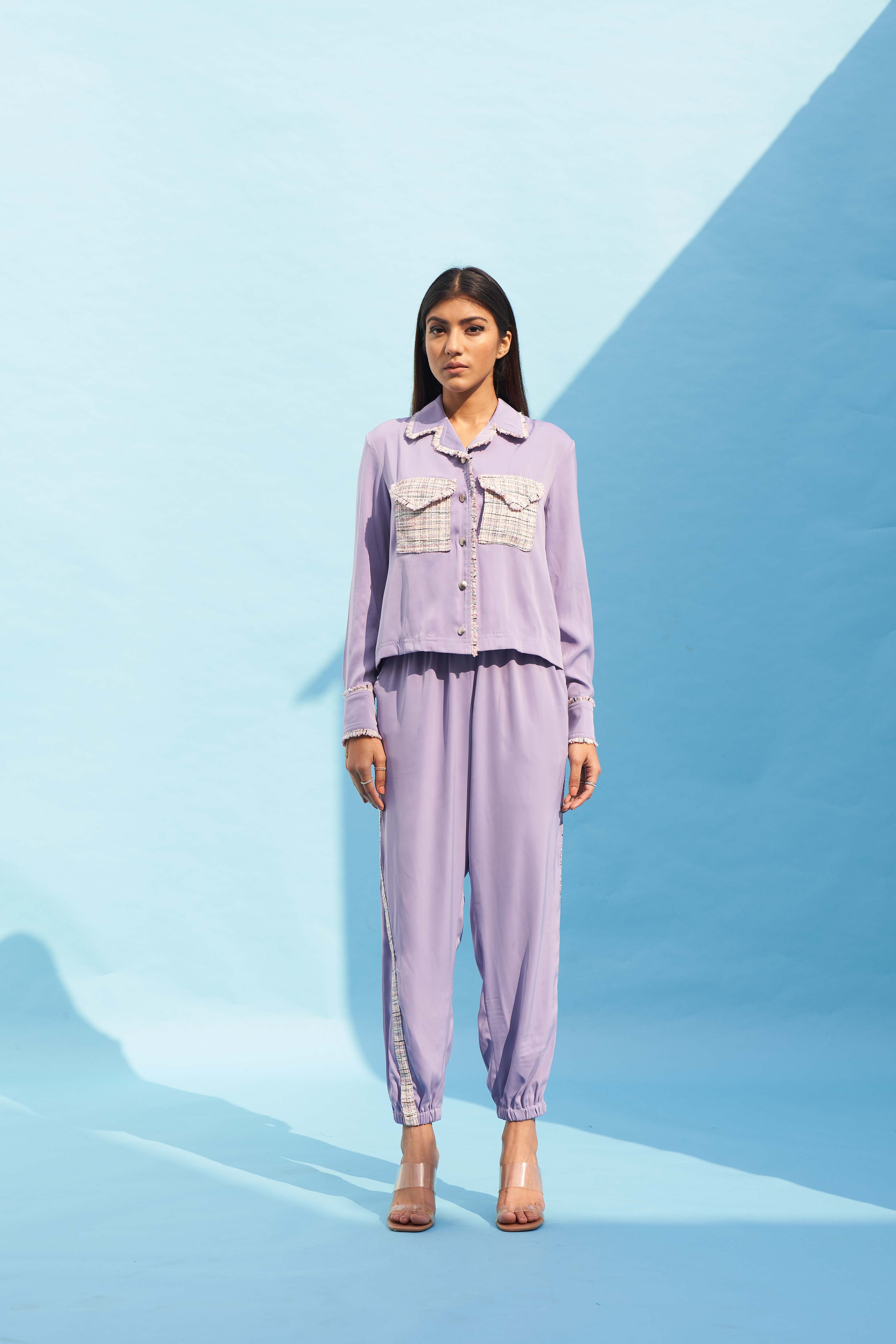 PURPLE CREPE WITH TWEED JOGGERS PANT