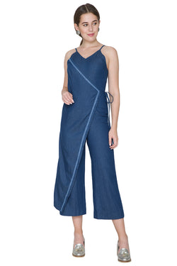 DARK BLUE DENIM EMBROIDERED JUMPSUIT