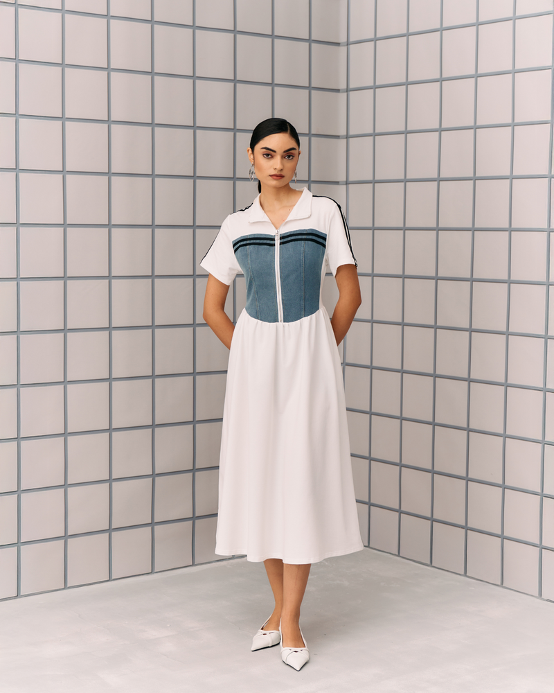 WHITE DENIM HIBO DRESS
