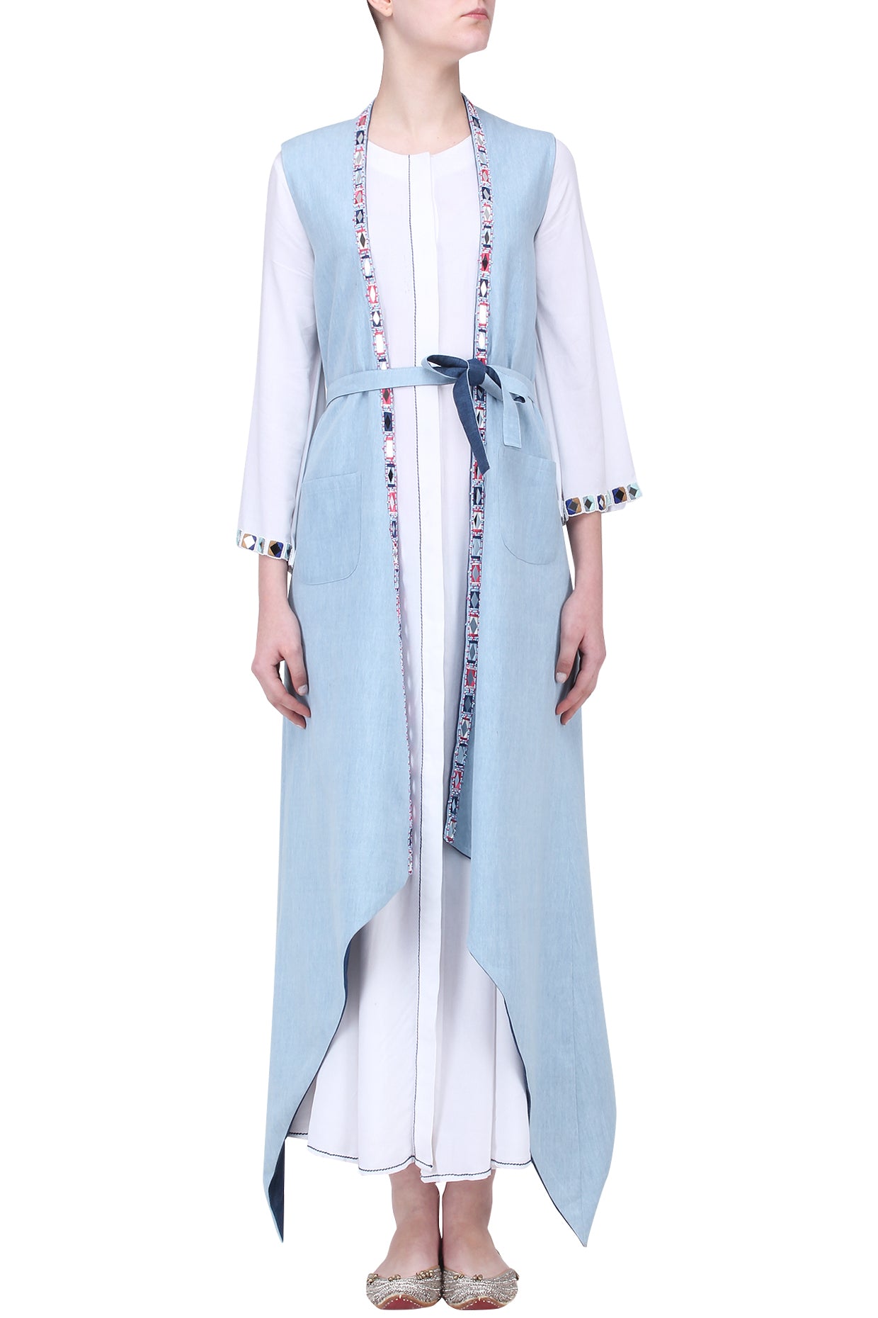 SKY BLUE DARK BLUE DENIM REVERSIBLE TRENCHCOAT
