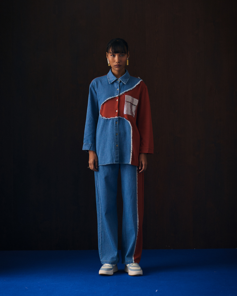 ORANGE DENIM TIA COORD SET