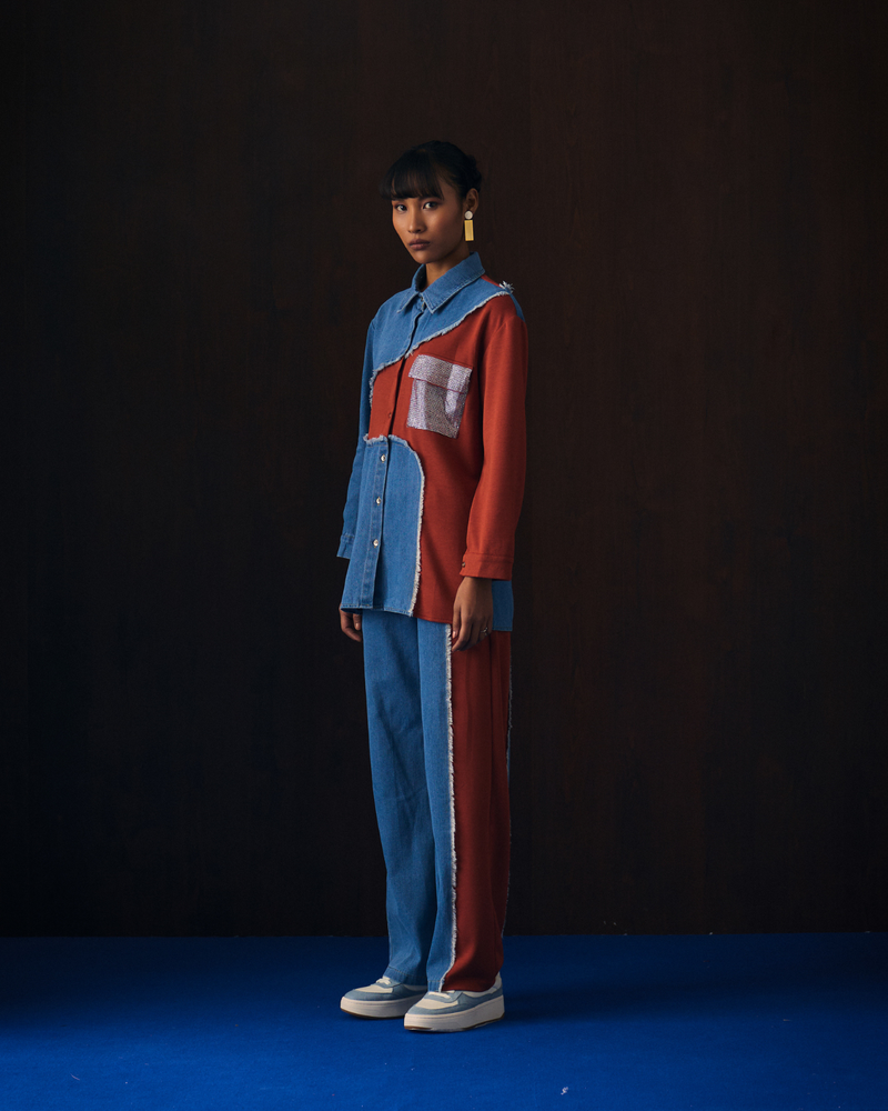 ORANGE DENIM TIA COORD SET