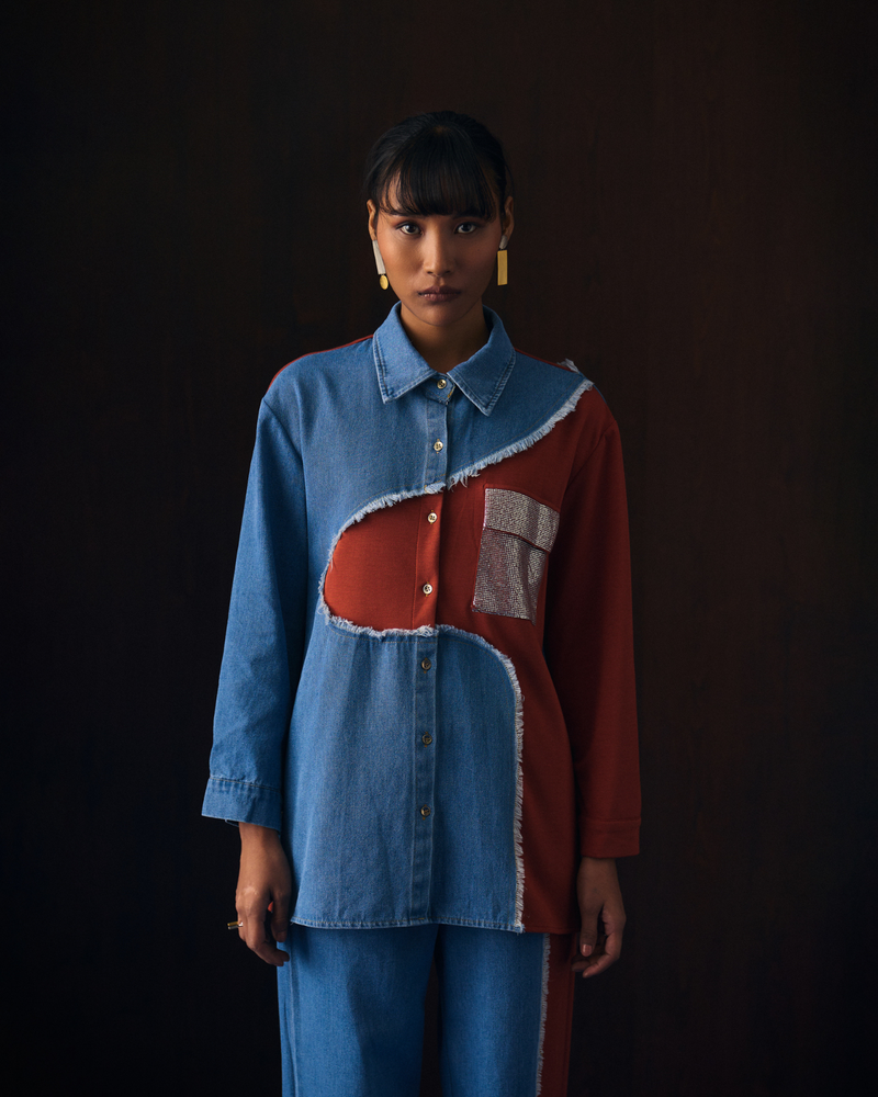 ORANGE DENIM TIA COORD SET