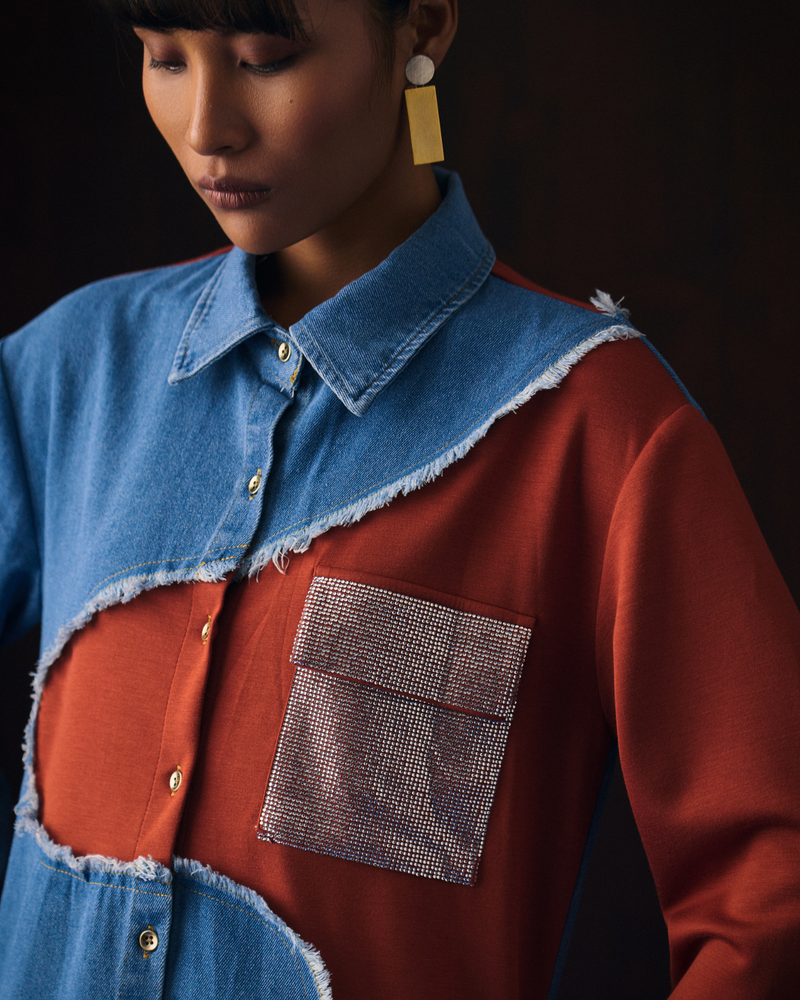 ORANGE DENIM TIA COORD SET