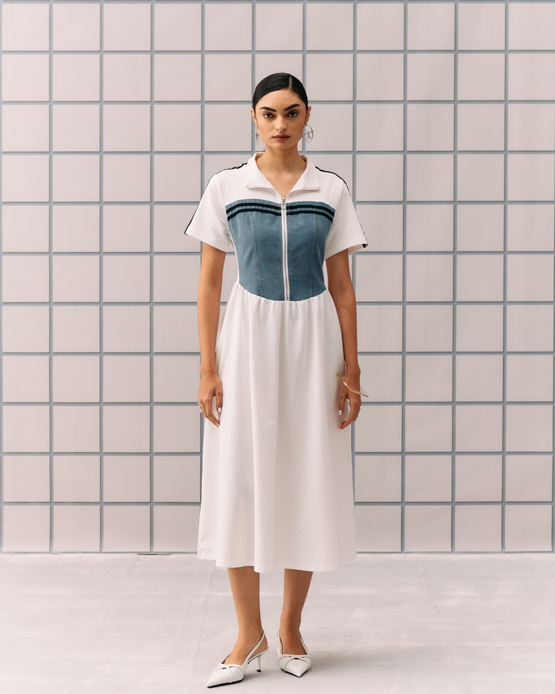 WHITE DENIM HIBO DRESS