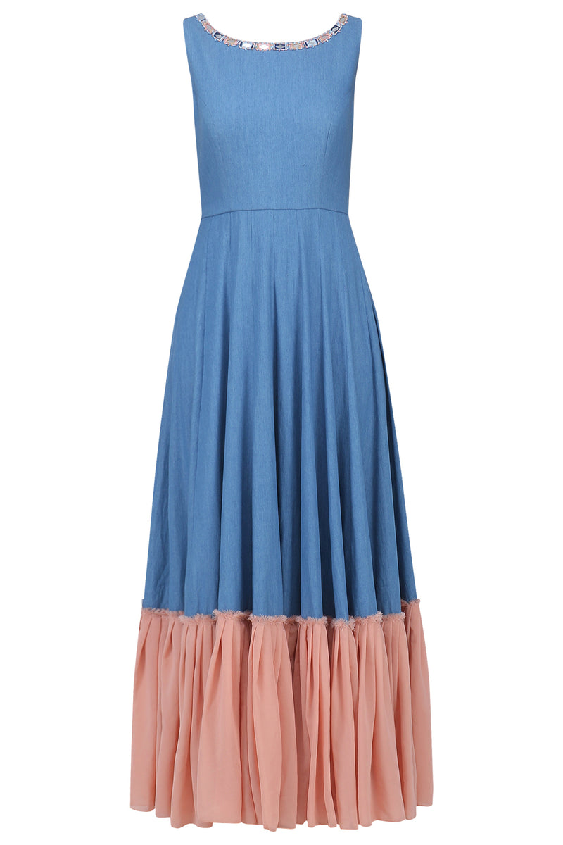 MEDIUM BLUE AND SALMON PINK GOWN