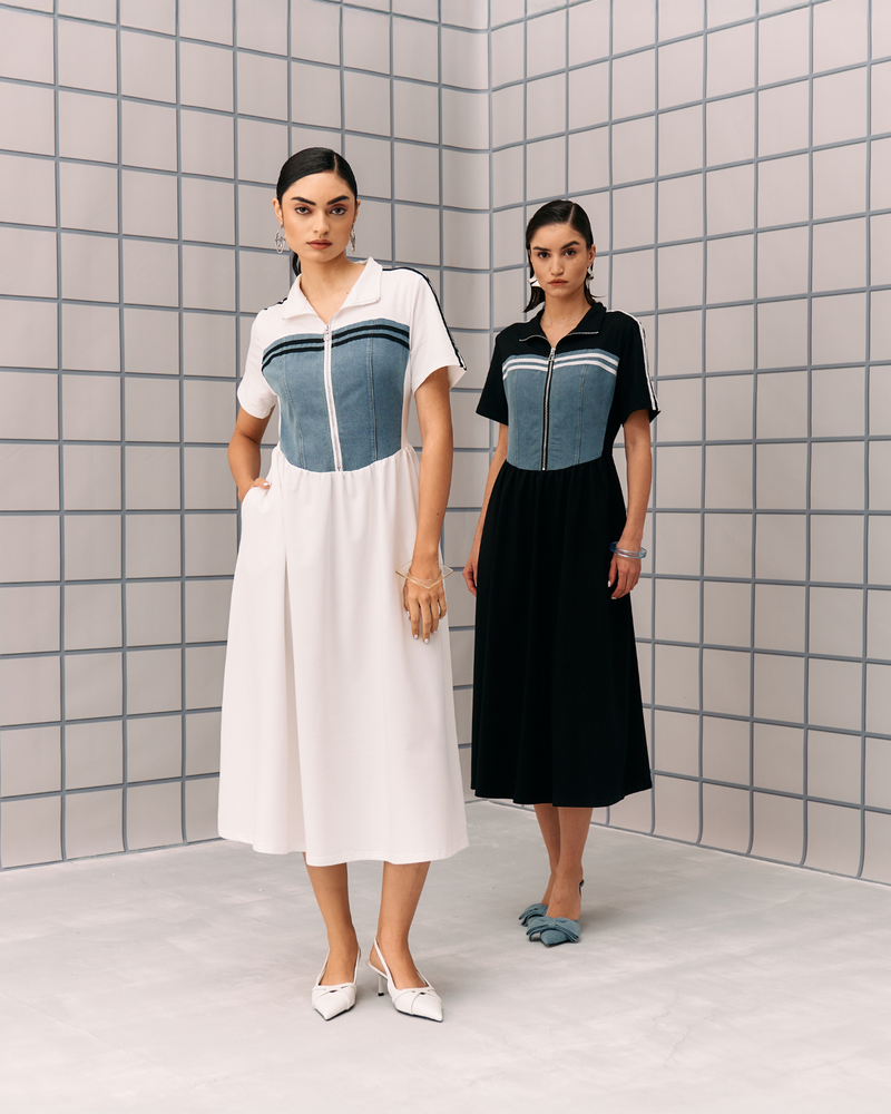 WHITE DENIM HIBO DRESS