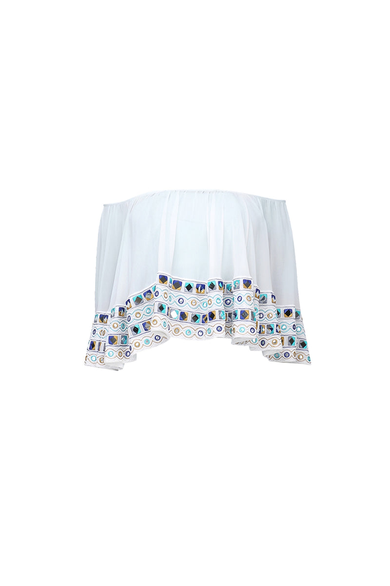 WHITE MIRROR WORK OFF SHOULDER TOP