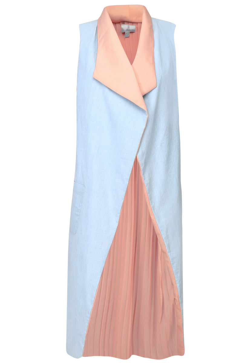 LIGHT BLUE AND SALMON PINK REVERSIBLE TRENCHCOAT