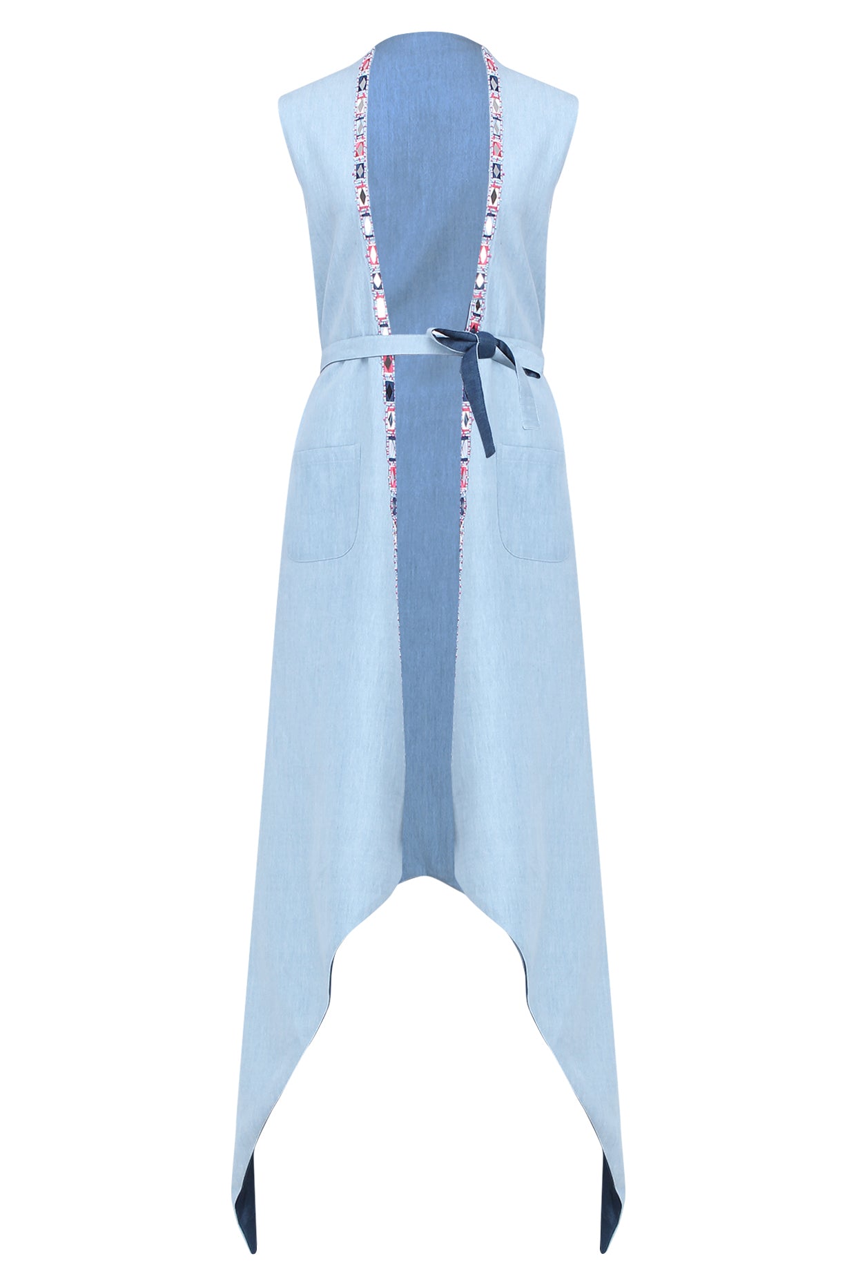 SKY BLUE DARK BLUE DENIM REVERSIBLE TRENCHCOAT