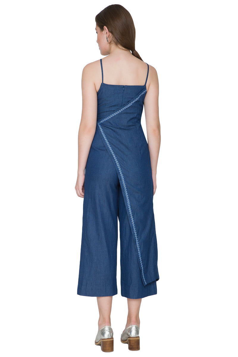 DARK BLUE DENIM EMBROIDERED JUMPSUIT