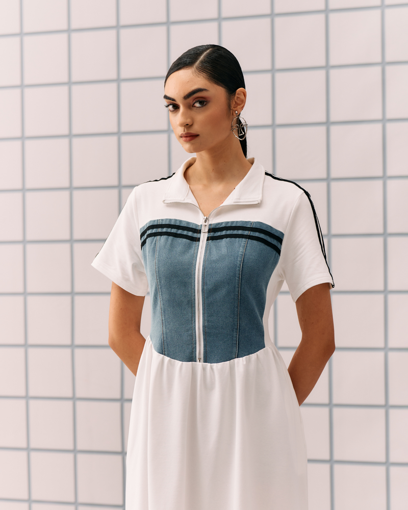 WHITE DENIM HIBO DRESS