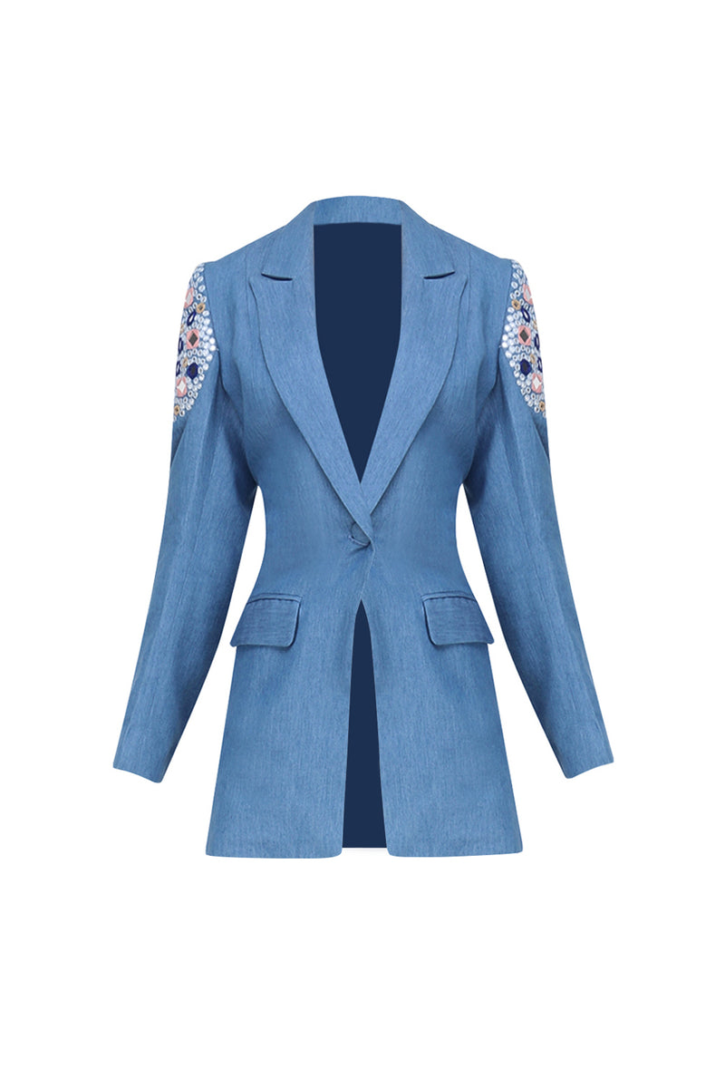 MIRROR WORK MEDIUM BLUE DENIM BLAZER