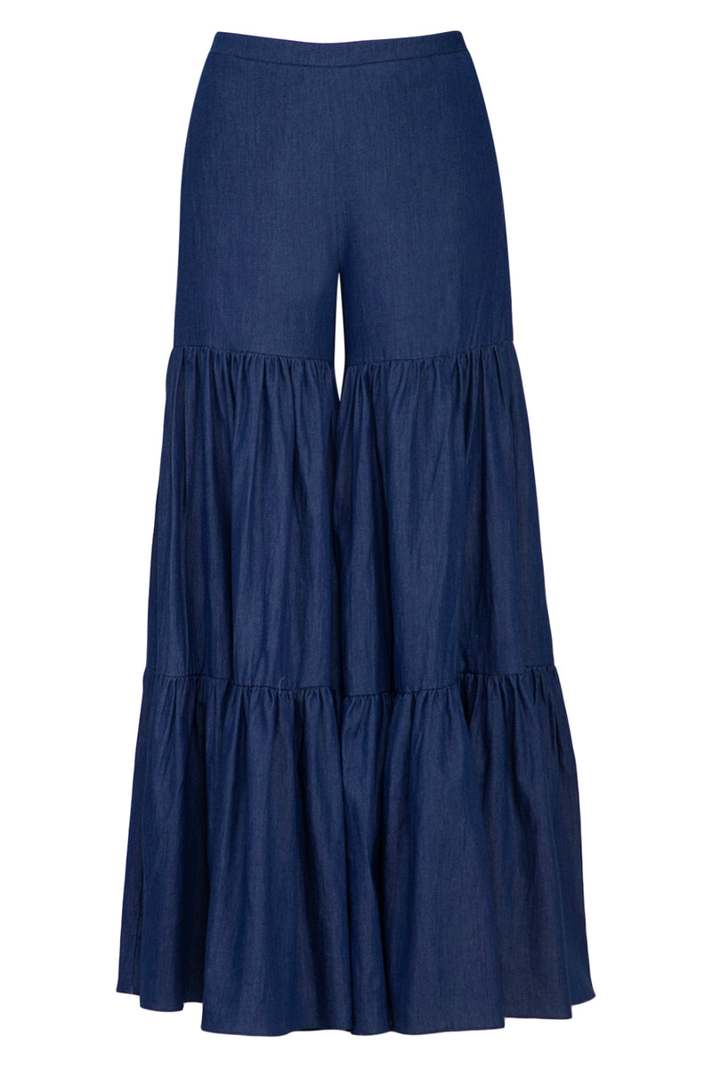 BLUE WASHED DENIM SHARARA PANT