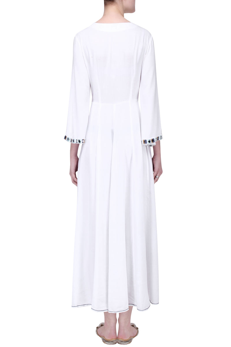 WHITE MIRROR BEADED EMBROIDERED TUNIC WITH TRENCHCOAT