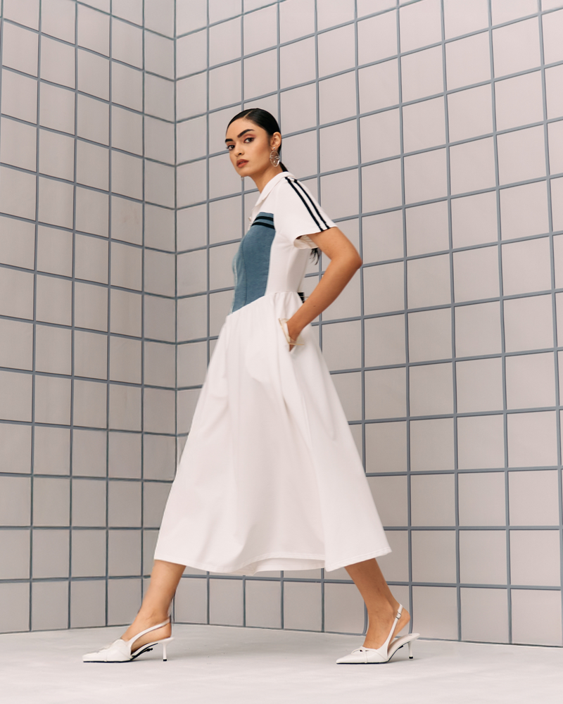 WHITE DENIM HIBO DRESS