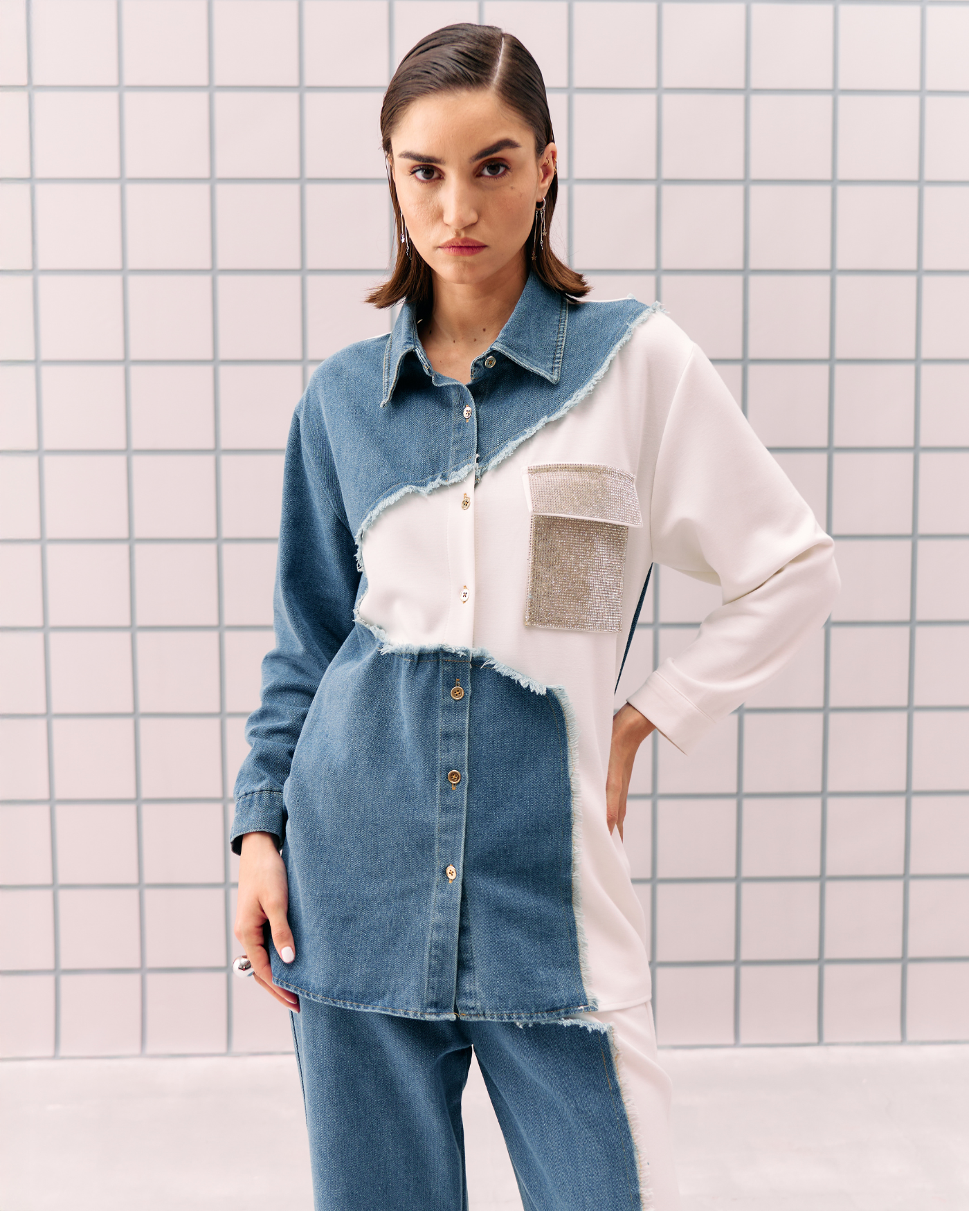 WHITE DENIM TIA COORD SET