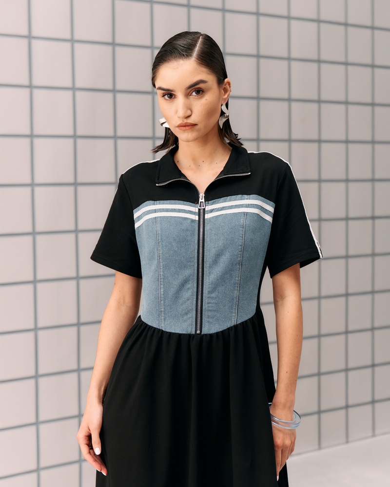 BLACK DENIM HIBO DRESS