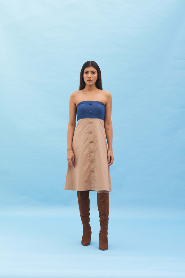 DENIM BROWN TUBE DRESS