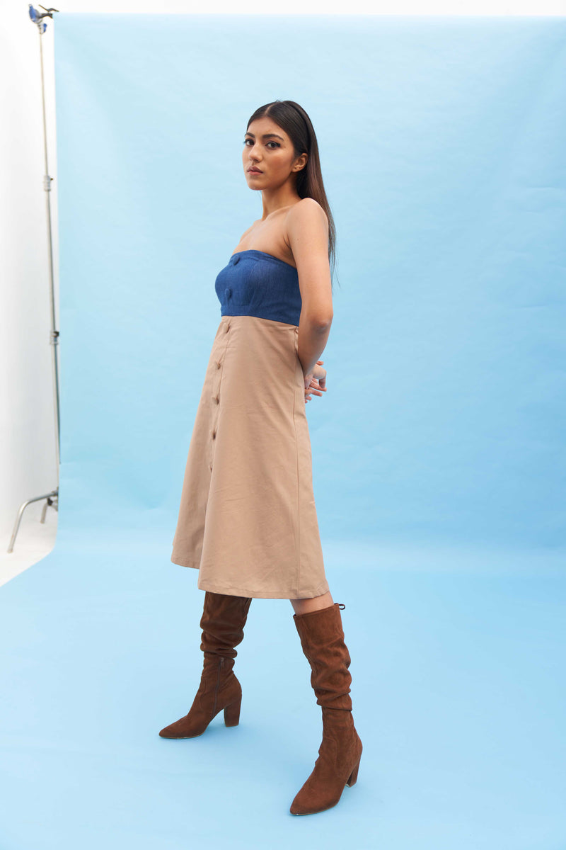 DENIM BROWN TUBE DRESS