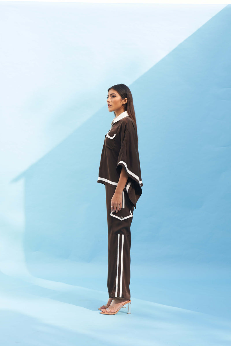 BROWN CREPE SPORTY KAFTAN TOP