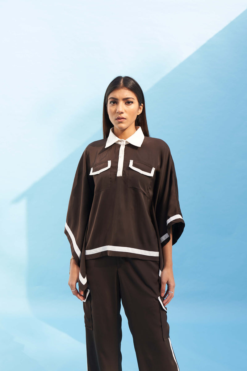 BROWN CREPE SPORTY KAFTAN TOP