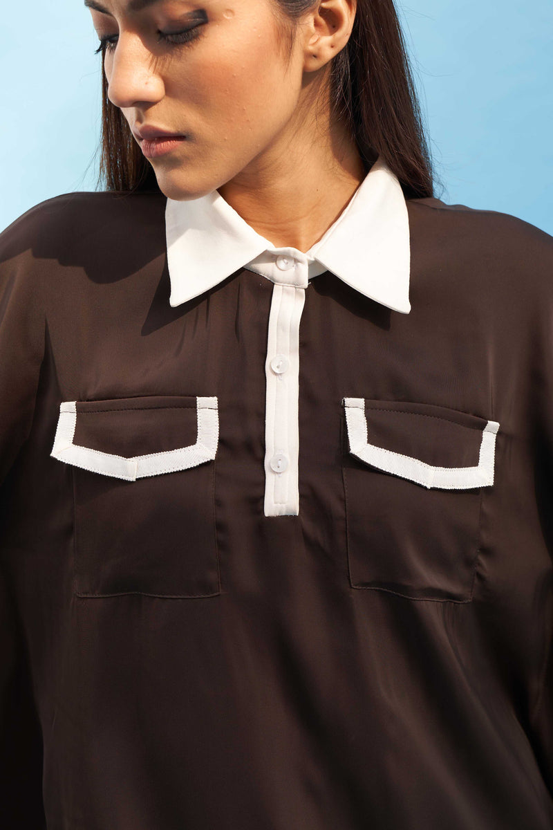 BROWN CREPE SPORTY KAFTAN TOP