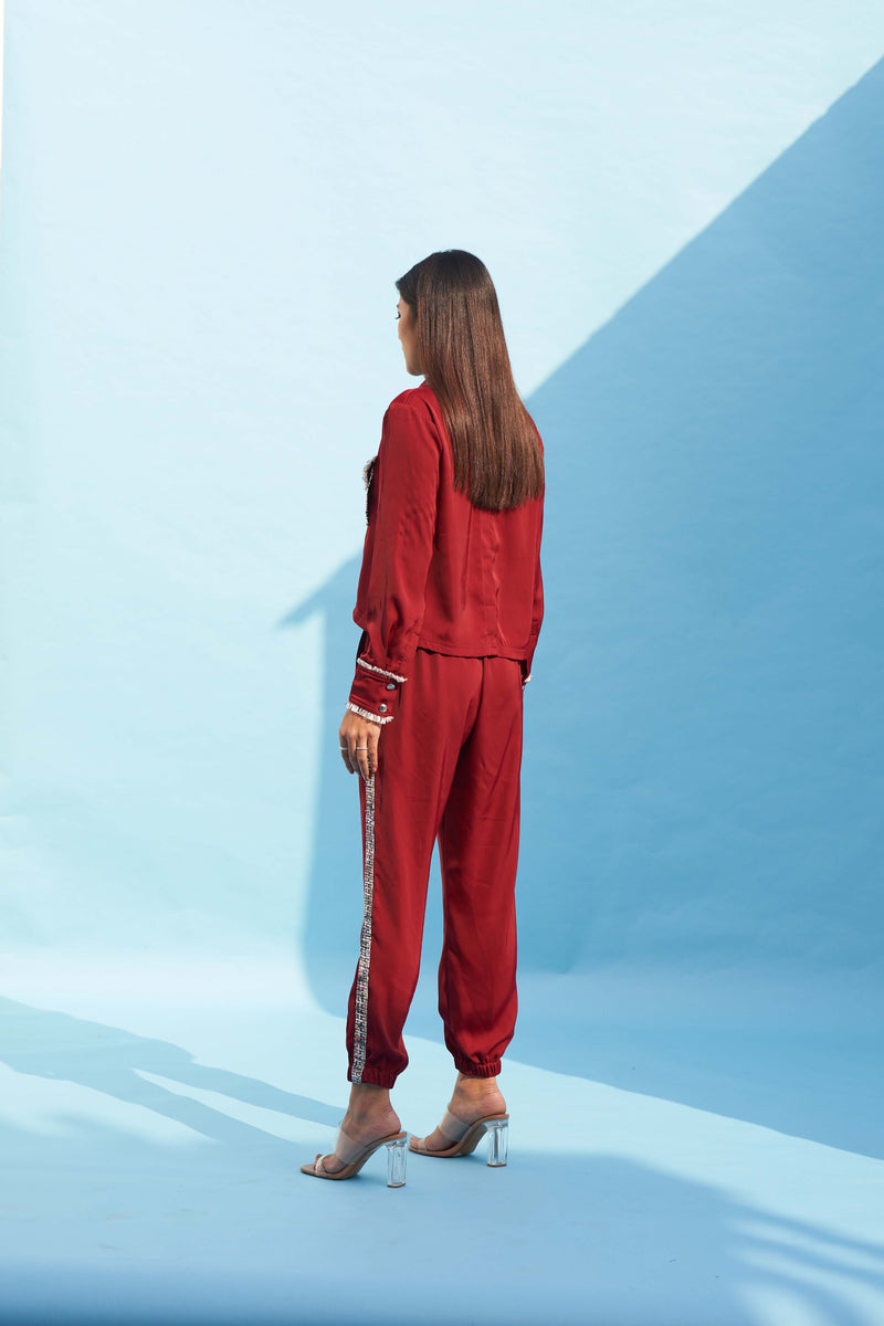 RED CREPE TWEED JOGGERS PANT