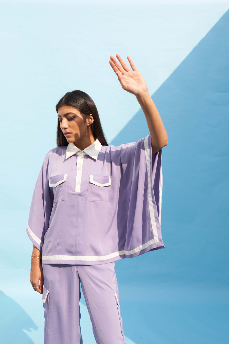 PURPLE CREPE SPORTY KAFTAN TOP