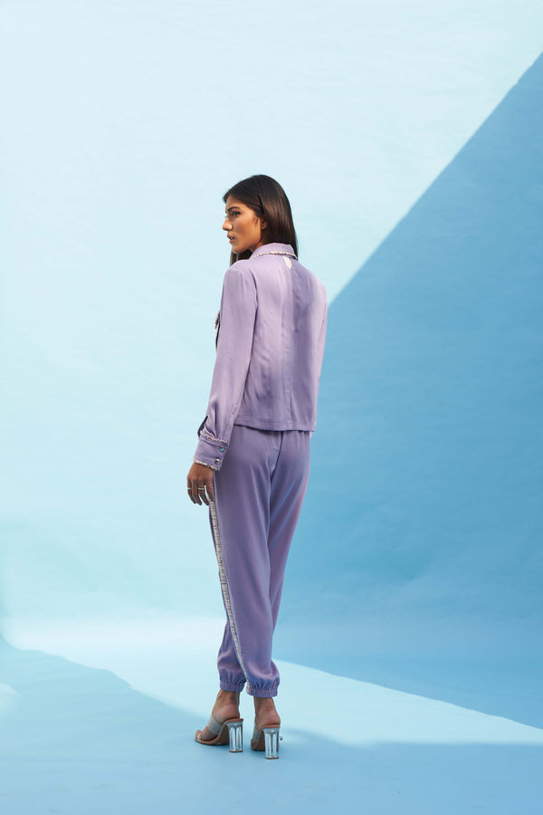 PURPLE CREPE WITH TWEED JOGGERS PANT