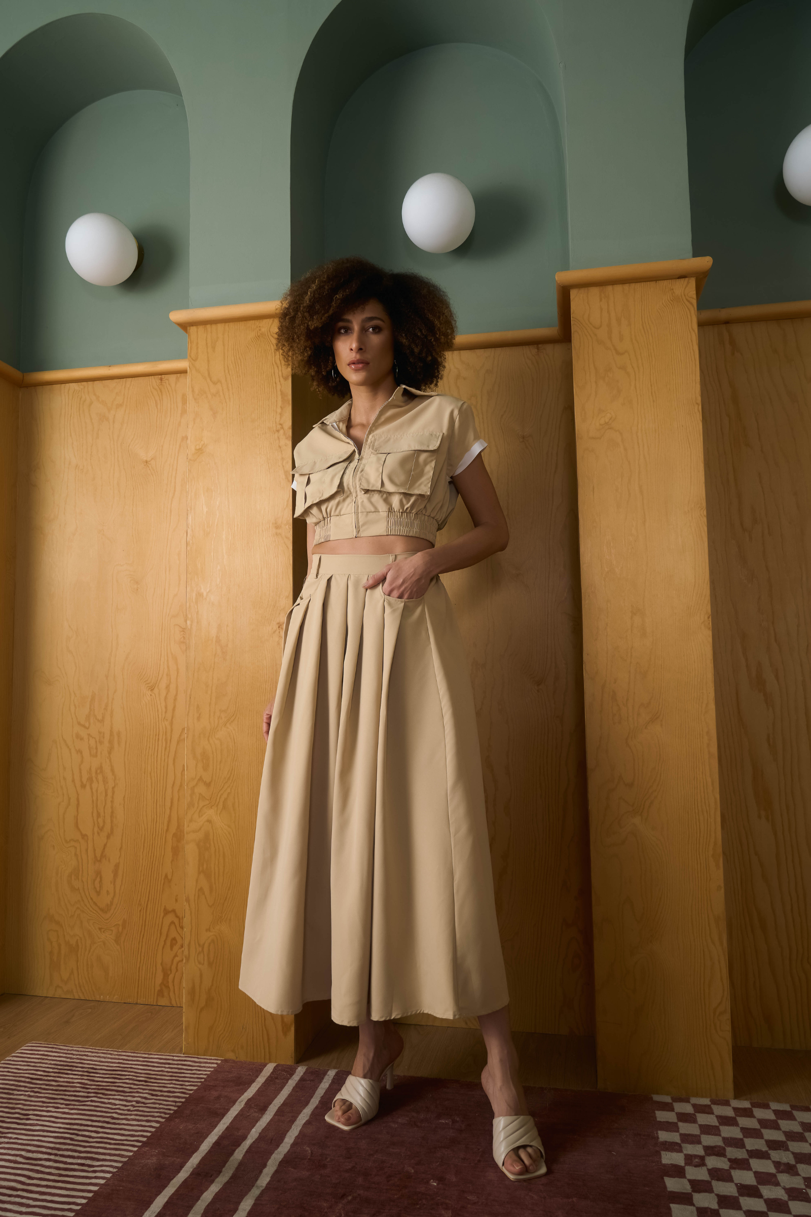 BEIGE CROPTOP SKIRT SET